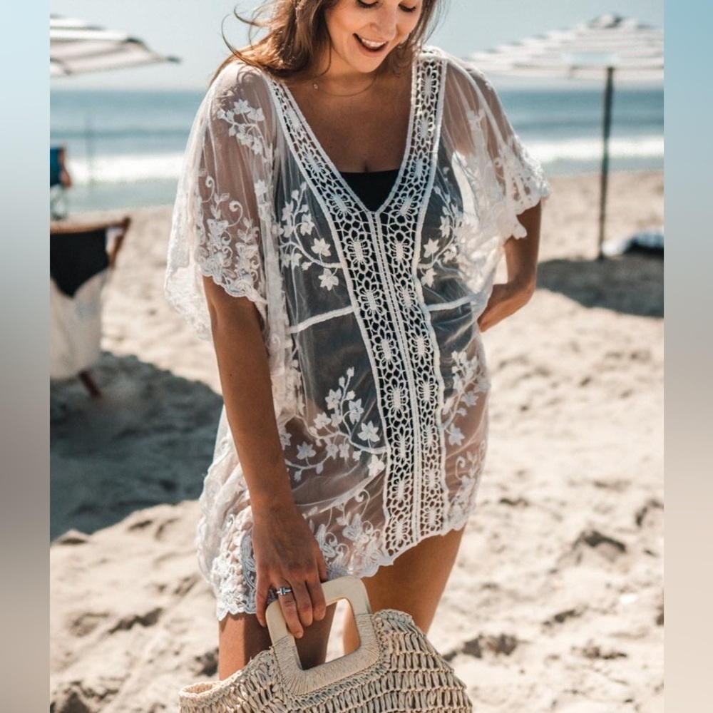Boho Ivory Lace Embroidered Swimwear Cover-Up